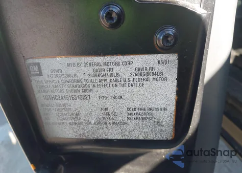 2001 GMC Sierra 2500Hd Sl from USA, damaged, VIN 1GTHC24151E315227